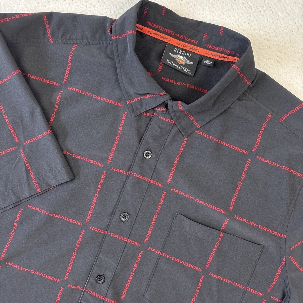 HARLEY-DAVIDSON Mens H-D Performance Short Sleeve Shirt 2XL Black Button-Down SS